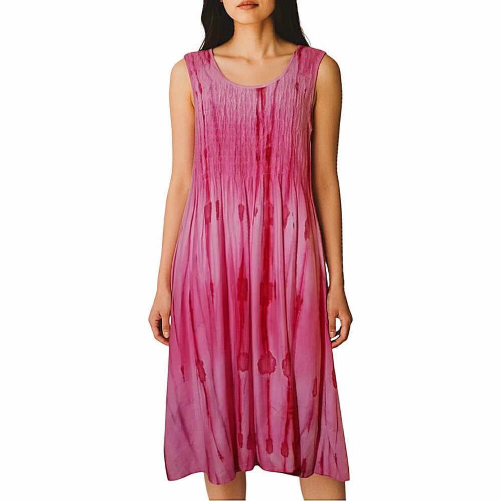 India Boutique Ruched Tie Dye Boho Sleeveless Dress Resort/Beach/Vacation S